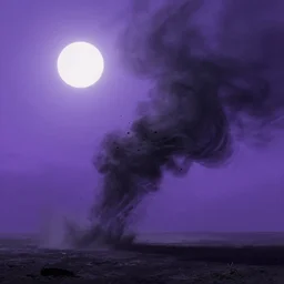 a dark matter wind and dust pieces of purple sky with a white sun falls to the ground, futurism, schizophrenia, hyperrealistic fall triangle