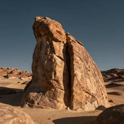 desert landscape photo with a large rock formation shaped like a vertebrae