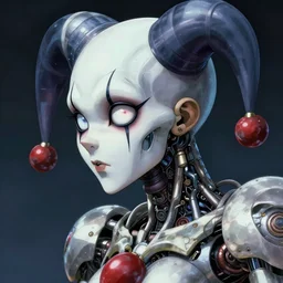 jester by Yoshitaka Amano, by HR Giger, biomechanical, profile portrait, 4k, wide ayes, hyper detailed, hyperrealism, anime