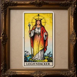 detailed icon for high priestess + ombre colors + tarot card with ornate border frame + by peter mohrbacher, leyendecker + complementing colors + detailed intricate ink illustration + frame + cinematic lighting
