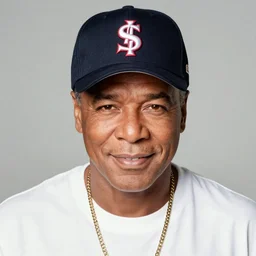 portrait of Dean Martin wearing a baseball cap and a $ chain, 90's rap album cover
