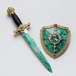 malachite sword and shield with jewels