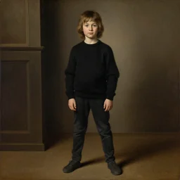 painting of a long haired boy teenager!!! with a black playstation sweater, full body!!!, renaissance!!! painting!!!, ultra detailed, masterpiece