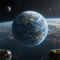 futuristic planet view from orbite, rendered on unreal engine 5, cinematic lights