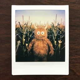an old polaroid of a monster in a cornfield - n 9