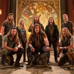 scene from an episode of history channel's forged in fire, detailed, high quality, dynamic lighting. artwork by artgerm, wlop, alex ross, greg rutknowski, alphonse mucha