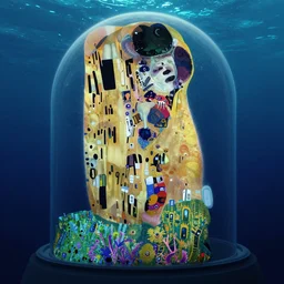 masterpiece artwork of a underwater dome inside the ocean, au naturel, hyper detailed, digital art, trending in artstation, cinematic lighting, studio quality, smooth render, unreal engine 5 rendered, octane rendered, art style by klimt and nixeu and ian sprigger and wlop and krenz cushart
