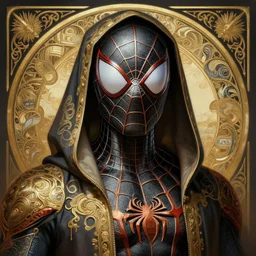 spiderman, cyberpunk machine, machine face, robed, upper half portrait, decorated, intricate intense elegant highly detailed digital painting artstation concept art smooth sharp focus illustration, art by artgerm and greg rutkowski alphonse mucha 8 k