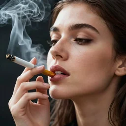 woman smoking a cigarette, cigarette in mouth, smoking, smoking, smoking, smoking, smoking a cigarette, smoke, close up