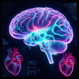 organ, medical brain!!! anatomy, microdot pixels, neon glowing, bioluminiscent, scifi, lines, tron legacy, substance painter, neuron, medical brain!, tron lines, cybertron, artstation, by beeple, halo, vaporwave, matrix, by tsutomu nihei, anatomic heart! by artgerm