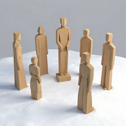 a group of wooden sculptures in the snow, an ambient occlusion render by Filip Hodas, cgsociety, environmental art, matte painting, ambient occlusion, made of cardboard