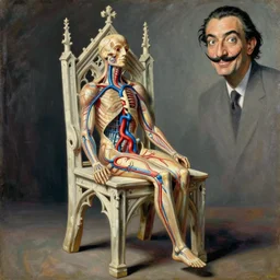 gothic chair with human circulatory system, anatomic. painting by karl blossfeldt, salvador dali