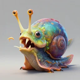 sci - fi creature, fish with a snail head, long warped teeth, snail monster, snail, highly detailed, vibrant colors, trending on artstation, creature, character design