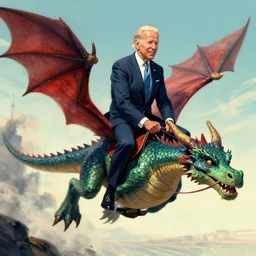 Joe Biden riding a dragon, by Greg Rutkowski