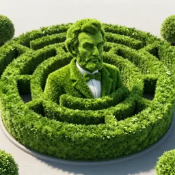 a hedge bush masterfully shaped like Abe Lincoln in the center of a hedge maze, 4k, realistic lighting, realistic shadows, unreal engine