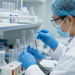 highly detailed image scientists in a laboratory using test tubes