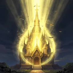 sacred temple in the shape of a bulb which emits a strong light many moths gravitate around, by brian froud