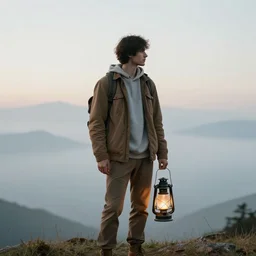 solo traveler with lantern