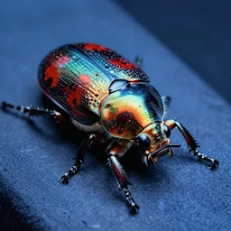 high quality macro photo iridescent Red spotted jewel beetle! gorgeous highly detailed david ligare elson peter cinematic blue lighting high quality low angle hd 8k sharp shallow depth of field