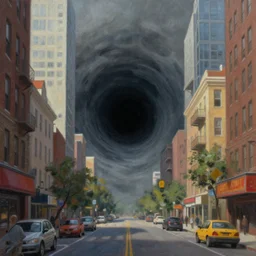 big black hole in the middle of a street, city, detailed painting, 4 k, hd, realistic, digital painting, artstation, by, paul bonner, aarons slim