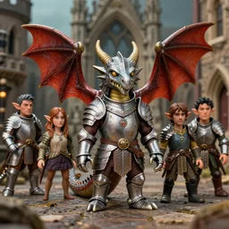 zoomed portrait of tin toy goblin dragons wearing armour in medieval london, nicoletta ceccoli, mark ryden, lostfish, hyung tae, frank frazetta, depth of field, detailed and intricate gothic environment, 8 k resolution, hyperrealistic, octane render