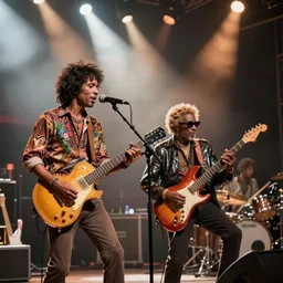 Jim Morrison and Thundercat playing music together on stage at Woodstock