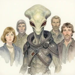 a simple and atmospheric watercolour portrait of a pulp sci - fi alien from another dimension, very muted colors, by rebecca guay, michael kaluta, charles vess and jean moebius giraud