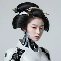 fine art portrait head shot minimal geisha cyborg mech by ilm and bill sienkiewicz and emmanuel shiu, zaha hadid, mgxs, simplified neo - futuristic tactical, posed girl, studio, mamiya 6 5 mm, iso 4 0 0, f / 5. 6, hyperrealism, studio lighting, studio, high detail, sharp focus, trending artstation, cgsociety