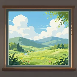 a beautiful landscape through a window, illustration, digital art, trending on artstation, no signature