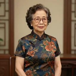 concept art for an old chinese singaporean woman with permed hair, glasses, wearing a floral dress