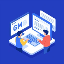 isometric flat art graphic for gmb post updater that is exciting and promotional