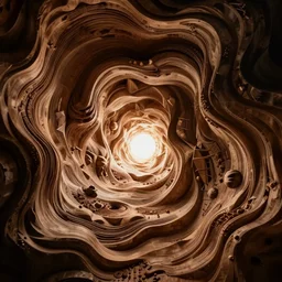 wood carving of alternate dimension, warped space time