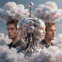 symmetry!, photographic portrait of a person made of fluffy iridescent clouds by anne geddes and robin eley and ross tran and jusepe de ribera and brom, cybernetic components, electrical wiring, highly detailed digital art masterpiece, pearlescent