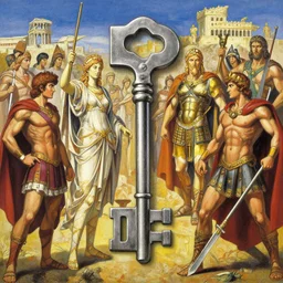 anime key visual of the roman empire world conquest, great greek pantheon, divine right, style of jamie wyeth james gilleard edward hopper greg rutkowski acrylic painting, preserved museum piece, historical