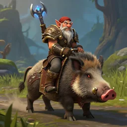 World of Warcraft screenshot of a gnome riding a wild boar