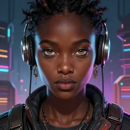african biopunk hacker, science fiction, highly detailed, digital painting, beautiful eyes, symmetry, concept art, sharp focus, illustration, global illumination, radiant light, synthwave colors, detailed and intricate environment, art by artgerm and greg rutkowski and magali villeneuve and ilya kuvshinov!