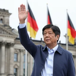 ww 2 photo of bongbong marcos raising his right hand in the reichstag, german flags,