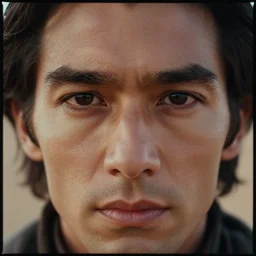 Jodorowky's Dune movie, Paul Atreides, 55mm lens, symmetrical face, symmetrical eyes, cinematic, cinestill 400t film