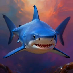 blue thresher shark evil stare, fantasy, digital painting, dramatic lighting, vibrant setting, realistic shading, unreal engine 5, concept art, ultra detailed, trending artstation