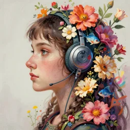 profile medieval nicoletta ceccoli, mark ryden, lostfish, hyung tae, frank frazetta, face portrait of cyberpunk girl surrounded by flowers portrait, hyper realistic, artstation, illustration, digital paint, matte paint, vivid colors, bright, cheerful, detailed and intricate environment - h 7 0 4