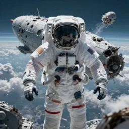 front-facing portrait of an astronaut entering heaven with a broken air ship, cinematic lighting, epic