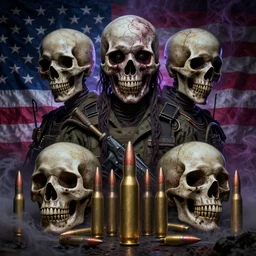 military bullets skulls weapons american flag smoke scariest horror nightmare by junji ito and horiyoshi iii, digital art, deepdream cosmic, 3 d high definition, trending on artstation, photorealistic, high resolution, 8 k, octane, hyper detailed, trending on deviantart insane details, intricate, elite, ornate, elegant trend, highly detailed unreal engine