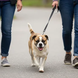 a dog walking a human on a leash