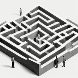 people lost in a maze surreal painting monochrome isometric