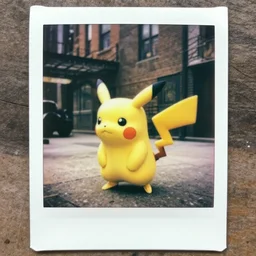 Polaroid photo of a realife pikachu walking in a 1920's city, award winning