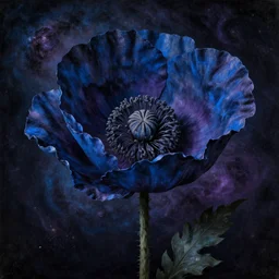 intricate beautiful blue, black and purple papaver, nebula in the sky, 1 7 th century, matte painting, renaissance painting