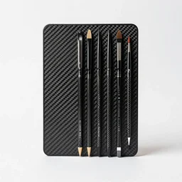 carbon fiber calligraphy set, professional product shot, isolated on a pure white background, centered, entire object in frame, sharp focus, soft studio lighting