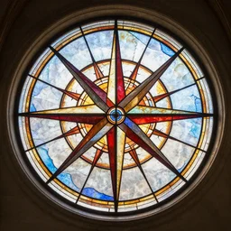 beautiful circular stained glass window inspired by a fractal compass, 4 k, enviornment concept art, art deco, gothic architecture, unreal engine