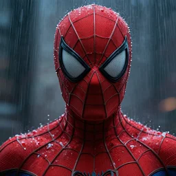 Peter Parker as Spiderman , beaten face , heavy rain ,dramatic, intricate, highly detailed, concept art, smooth, sharp focus, illustration, Unreal Engine 5, 8K