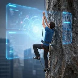 the man climbing the hologram